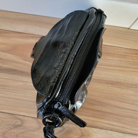 Just Cavalli Patent Leather Flap Dumpling Clutch Wristlet in Black - Picture 7 of 16